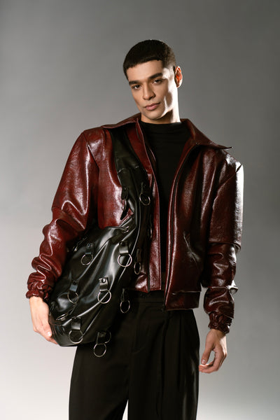 Leather bomber jacket