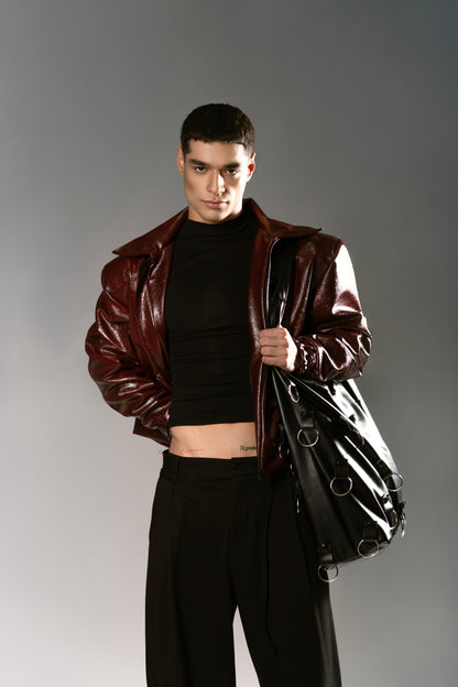 Leather bomber jacket